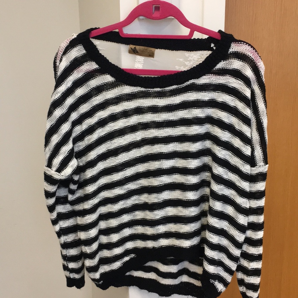 Sheer black and white sweater